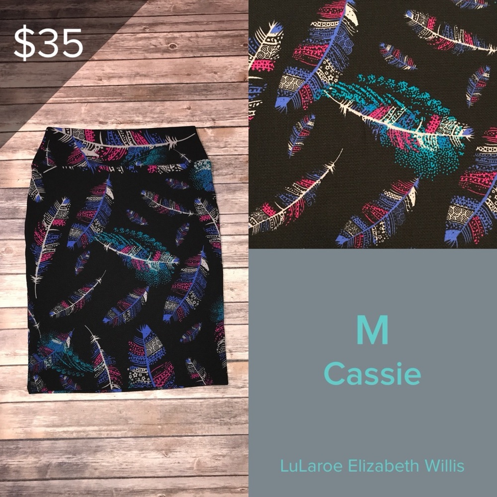 LuLaRoe Cassie Black Multicolor Feather Skirt